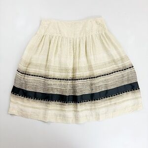 ALFANI Linen Silk Striped Skirt SZ 6P Pleated Full Lined Career Khaki Black